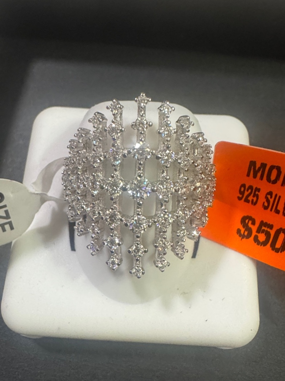 Sterling Silver Sparkling Moissanite Lattice Cocktail Ring - Size 8 - 2 Ct